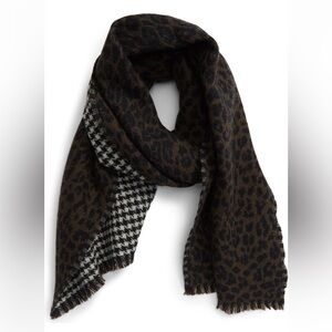 ALLSAINTS Reversible Leopard & Houndstooth Print Scarf NWT